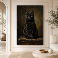 Elegant Black Cat Portrait Oil Painting Style Canvas Print Wall Art, Regal - Mockup Display 3