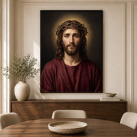 Jesus Christ with Crown of Thorns Oil Painting Style Canvas Print Wall Art, Sacred - Mockup Display 3