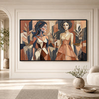 Abstract Cubist Women Figures Modern Canvas Print Wall Art, Elegant Decor - Mockup Display 3