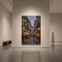 Paris Street Stretched Canvas Wall Art, Rainy City Print, Elegant Urban Decor