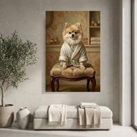 Pomeranian Dog in Robe Oil Painting Style Canvas Print Wall Art for Elegant Decor - Mockup Display 3