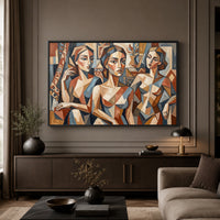 Cubist Three Women Portrait Canvas Print Wall Art, Abstract Gallery Style - Mockup Display 3