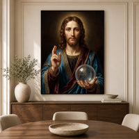 Jesus Christ Salvator Mundi Oil Painting Style Canvas Print Wall Art, Divine - Mockup Display 3