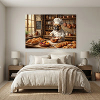 Charming French Bulldog Baker Oil Painting Style Canvas Print Wall Art, Kitchen Decor - Mockup Display 3