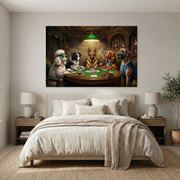 Humorous Dogs Playing Poker Oil Painting Style Canvas Print Wall Art Decor - Mockup Display 3