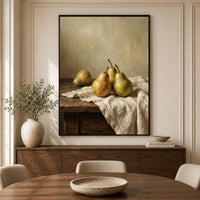 Rustic Pear Still Life Oil Painting Style Canvas Print Wall Art Kitchen Decor - Mockup Display 3