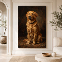 Elegant Golden Retriever Oil Painting Style Canvas Print Wall Art Classic - Mockup Display 3