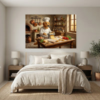 Golden Retriever Chef Pasta Oil Painting Style Canvas Print Wall Art Rustic Kitchen Decor - Mockup Display 3