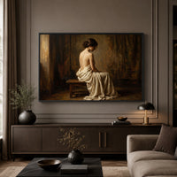 Contemplative Woman Draped Classical Oil Painting Style Canvas Print Wall Art for Serene Decor - Mockup Display 4