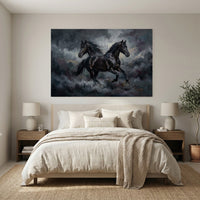 Dynamic Black Horses Oil Painting Style Canvas Print Wall Art for Modern Decor - Mockup Display 3