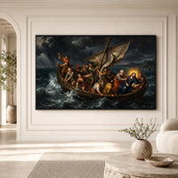 Jesus Calms the Storm Classic Spiritual Canvas Print Wall Art - Dramatic - Mockup Display 3