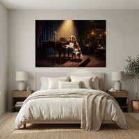 Cavalier King Charles Dog Piano Player Oil Painting Style Canvas Print Wall Art, Sophisticated Lounge Scene - Mockup Display 3