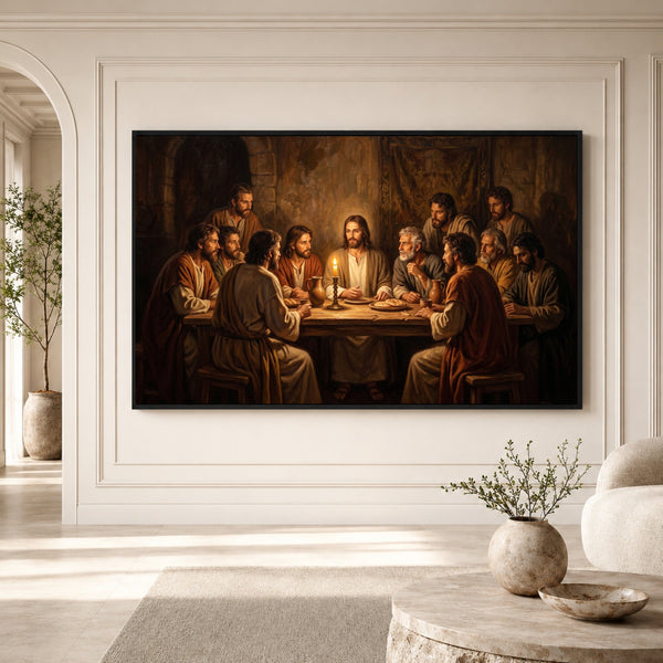 Classic Religious Last Supper Oil Painting Style Canvas Print Wall Art, Sacred Scene - Mockup Display 3