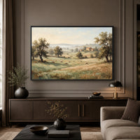 Rustic Landscape with Grazing Sheep Oil Painting Style Canvas Print Wall Art, Farmhouse Decor - Mockup Display 3