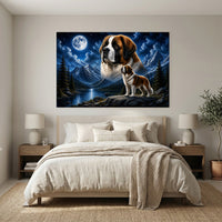 Majestic Saint Bernard Dogs Moonlit Mountain Lake Canvas Print Wall Art - Mockup Display 3