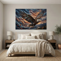 Majestic Bald Eagle American Flag Oil Painting Style Canvas Print Wall Art - Mockup Display 3