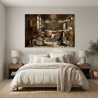 Raccoon Bathroom Stretched Canvas Wall Art, Royal Animal Print, Luxury Powder Room Decor