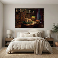 Tabby Cat in Scholarly Library Oil Painting Style Canvas Print Wall Art, Elegant Decor - Mockup Display 3