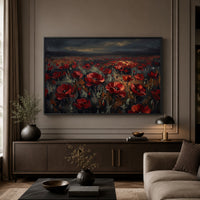 Dramatic Red Poppy Field Impasto Style Canvas Print Wall Art, Vibrant Decor - Mockup Display 3