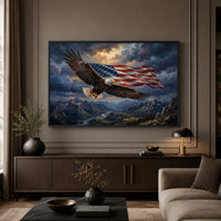 Majestic Bald Eagle American Flag Landscape Oil Painting Style Canvas Print - Mockup Display 3