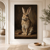 Charming Rabbit Oil Painting Style Canvas Print Wall Art, Rustic Decor - Mockup Display 3