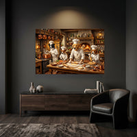 Charming Dog Chefs Oil Painting Style Canvas Print Wall Art for Kitchen Decor - Mockup Display 3