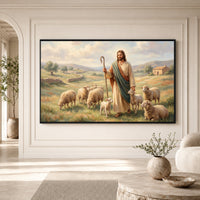 Good Shepherd Jesus Oil Painting Style Canvas Print Wall Art for Faith Decor - Mockup Display 3