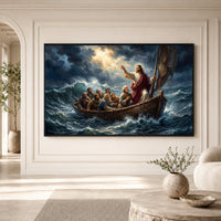 Jesus Calming the Storm Dramatic Oil Painting Style Canvas Print Wall Art - Mockup Display 3