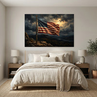 American Flag Mountain Canvas Wall Art, Dramatic Patriotic Landscape Print, Rustic Living Room Decor