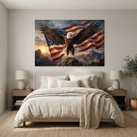 Bald Eagle Stretched Canvas Wall Art, American Flag Wildlife Print, Patriotic Statement Decor