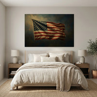 American Flag Canvas Wall Art, Vintage-Inspired Patriotic Flag Print, Bold Living Room Decor