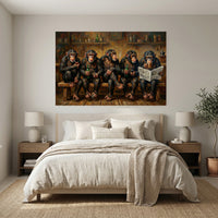 Chimpanzee Bar Canvas Wall Art, Painterly Monkey Group Print, Playful Lounge Decor