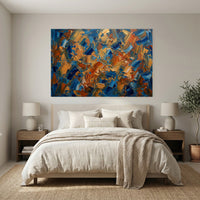 Bold Abstract Textured Palette Knife Canvas Print Wall Art, Blue Orange Gold - Mockup Display 3