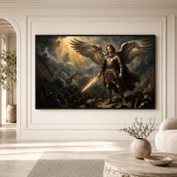 Archangel Michael Divine Battle Oil Painting Style Canvas Print Wall Art, Majestic - Mockup Display 3
