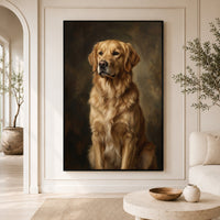 Golden Retriever Dog Portrait Oil Painting Style Canvas Print Wall Art, Elegant Decor - Mockup Display 3