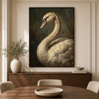 Graceful White Swan Oil Painting Style Canvas Print Wall Art, Elegant Wildlife Decor - Mockup Display 3