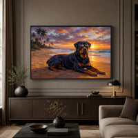 Cool Rottweiler Dog Oil Painting Style Canvas Print Wall Art, Tropical Sunset - Mockup Display 3