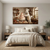Charming Poodle Chef Decorating Cake Oil Painting Style Canvas Print Wall Art, Kitchen - Mockup Display 3