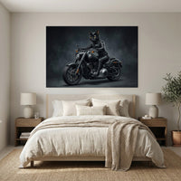 Cool Biker Black Cat Motorcycle Canvas Print Wall Art for Modern Decor - Mockup Display 3