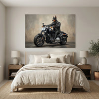 Doberman Biker Dog Oil Painting Style Canvas Print Wall Art, Man Cave Decor - Mockup Display 3
