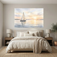 Serene Sailboat Sunset Watercolor Style Canvas Print Wall Art Coastal Decor - Mockup Display 3