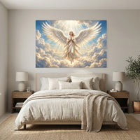 Serene Angel Figure Heavenly Rays Spiritual Art Canvas Print Wall Art, Divine - Mockup Display 3