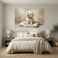 White Bichon Frise Stretched Canvas Wall Art, Soft Dog Portrait Print, Elegant Bedroom Decor