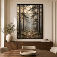 Misty Forest Path Oil Painting Style Canvas Print Wall Art, Nature Landscape - Mockup Display 3