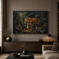 Majestic Tiger in Lush Jungle Realistic Canvas Print Wall Art, Nature-Inspired Decor - Mockup Display 3