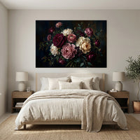 Dark Floral Bouquet Oil Painting Style Canvas Print Wall Art for Elegant Decor - Mockup Display 3