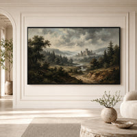 Misty Castle Landscape Oil Painting Style Canvas Print Wall Art, Majestic Scenery - Mockup Display 3