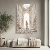 Ethereal Woman in Sculptural Archway Abstract Canvas Print Wall Art, Serene White - Mockup Display 3