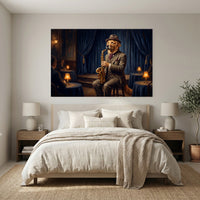 Golden Retriever Saxophone Player Oil Painting Style Canvas Print Wall Art, Jazzy Decor - Mockup Display 3