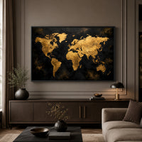 Textured Golden World Map Modern Abstract Canvas Print Wall Art, Elegant Decor - Mockup Display 3